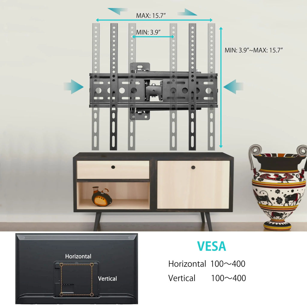 Full Motion TV Wall Mount for 26-55inch TV Floating TV Stand Swivel Tilt Horizontal Adjustment TV Wall Bracket