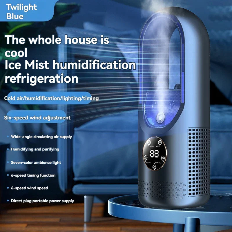 2025 Air Cooler Humidification Cooling USB Silent Timed Air Conditioning Fan Colorful Lights Night Light Led Screen 6 Wind Speed