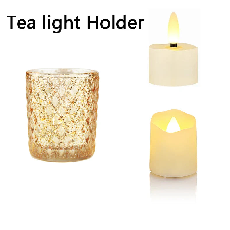 LED Tealight Golden Glass Cup Candle Holder For Wedding Table Bedroom Home Decoration Party Festival Candle Gift Box Candlestick