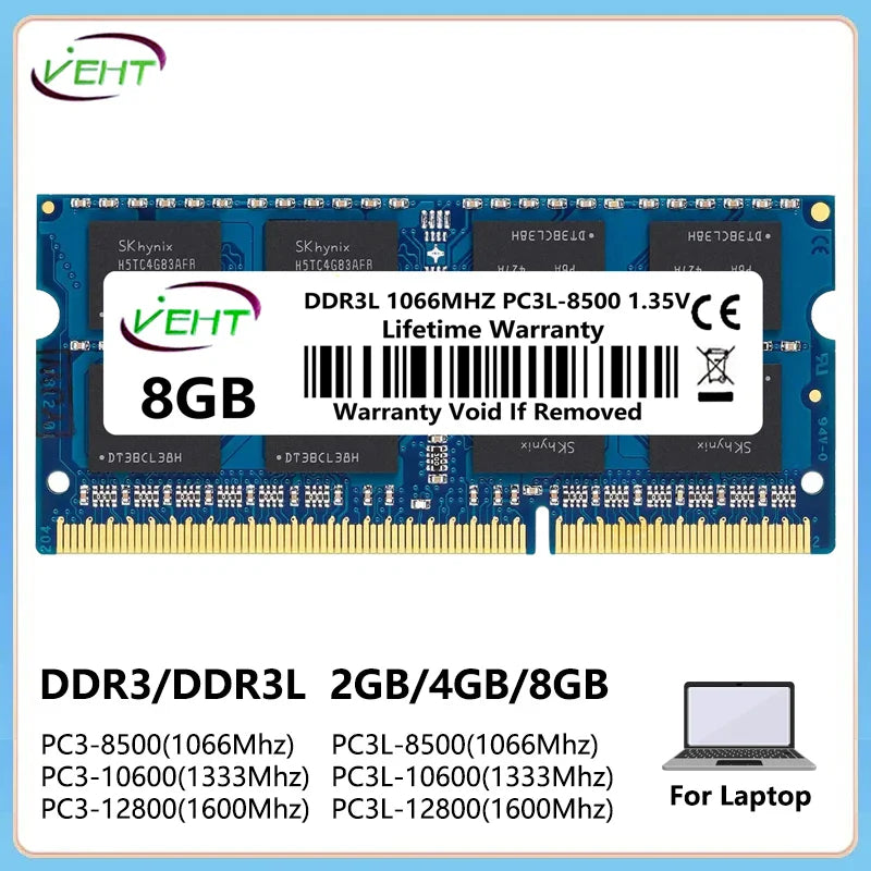 DDR3 DDR3L 2GB 4GB 8GB Laptop Memory Ram PC3 1.5V 8500 10600 12800 PC3L 1.35V 1066 1333 1600Mhz 204Pin Notebook Memories Ram