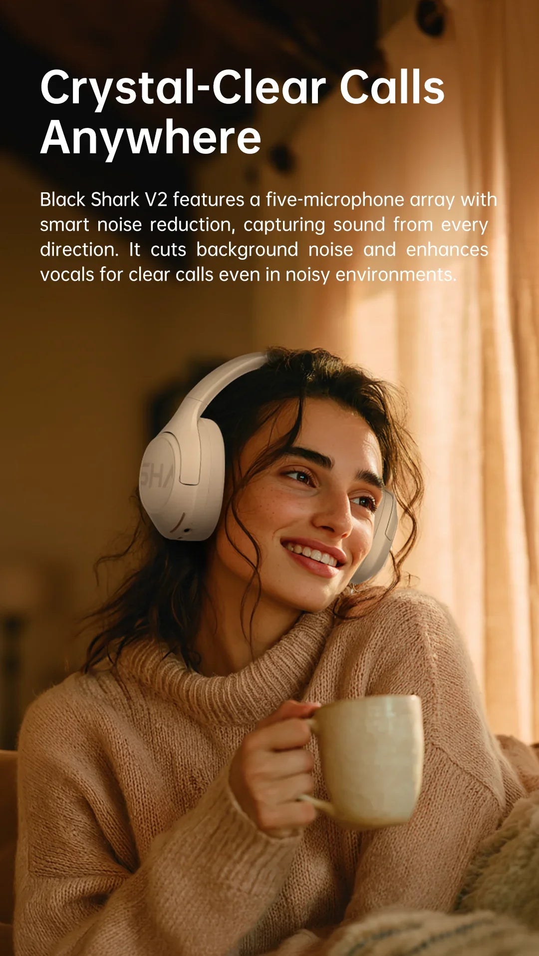 Black Shark V2 Wireless Headphones, ANC Noise Reduction Over-Ear Foldable Headset Bluetooth 5.4 100H Play Hi-Fi for Games Sports