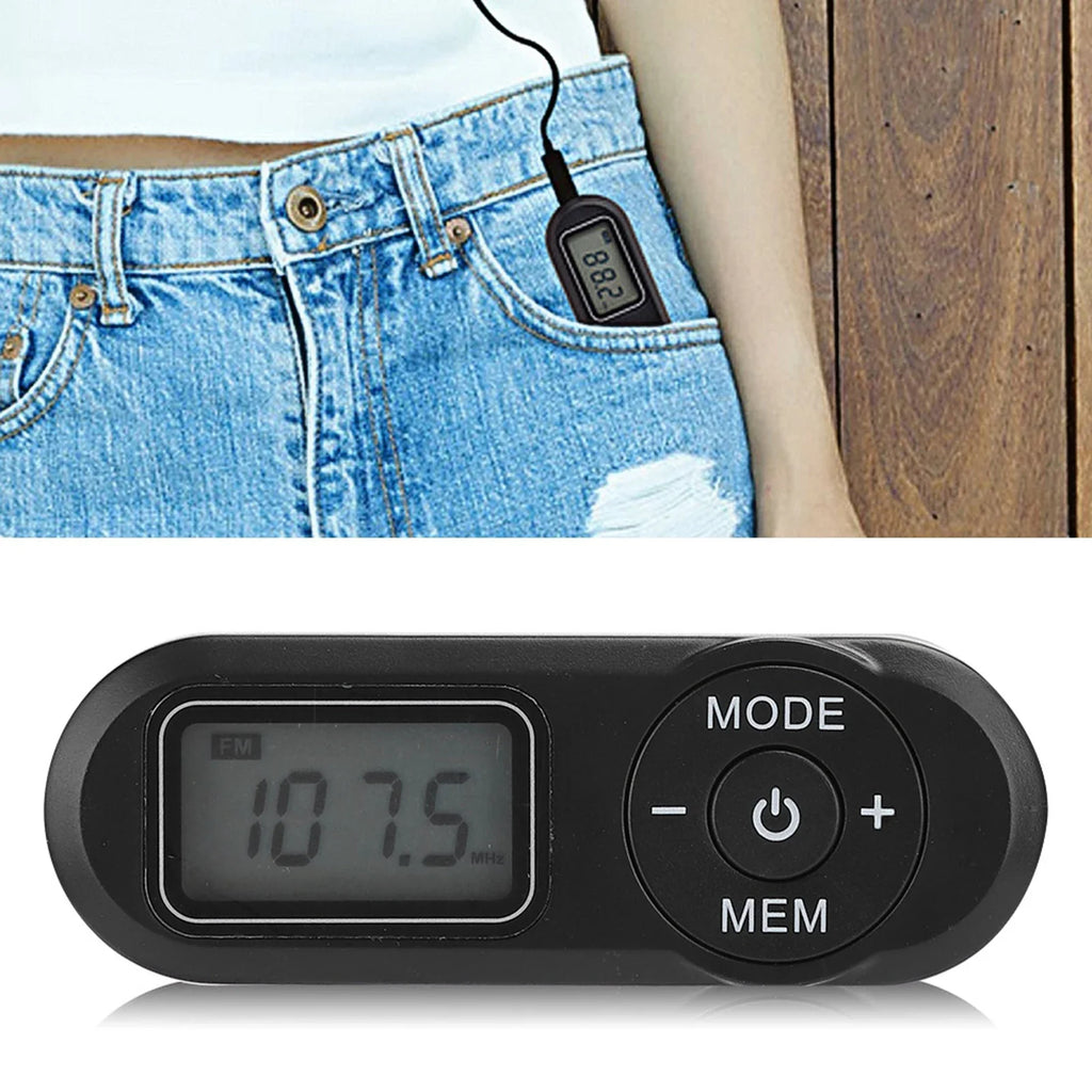 DSP Mini Portable 1.1inch LCD Digital FM Radio Music Player Black with Earphone