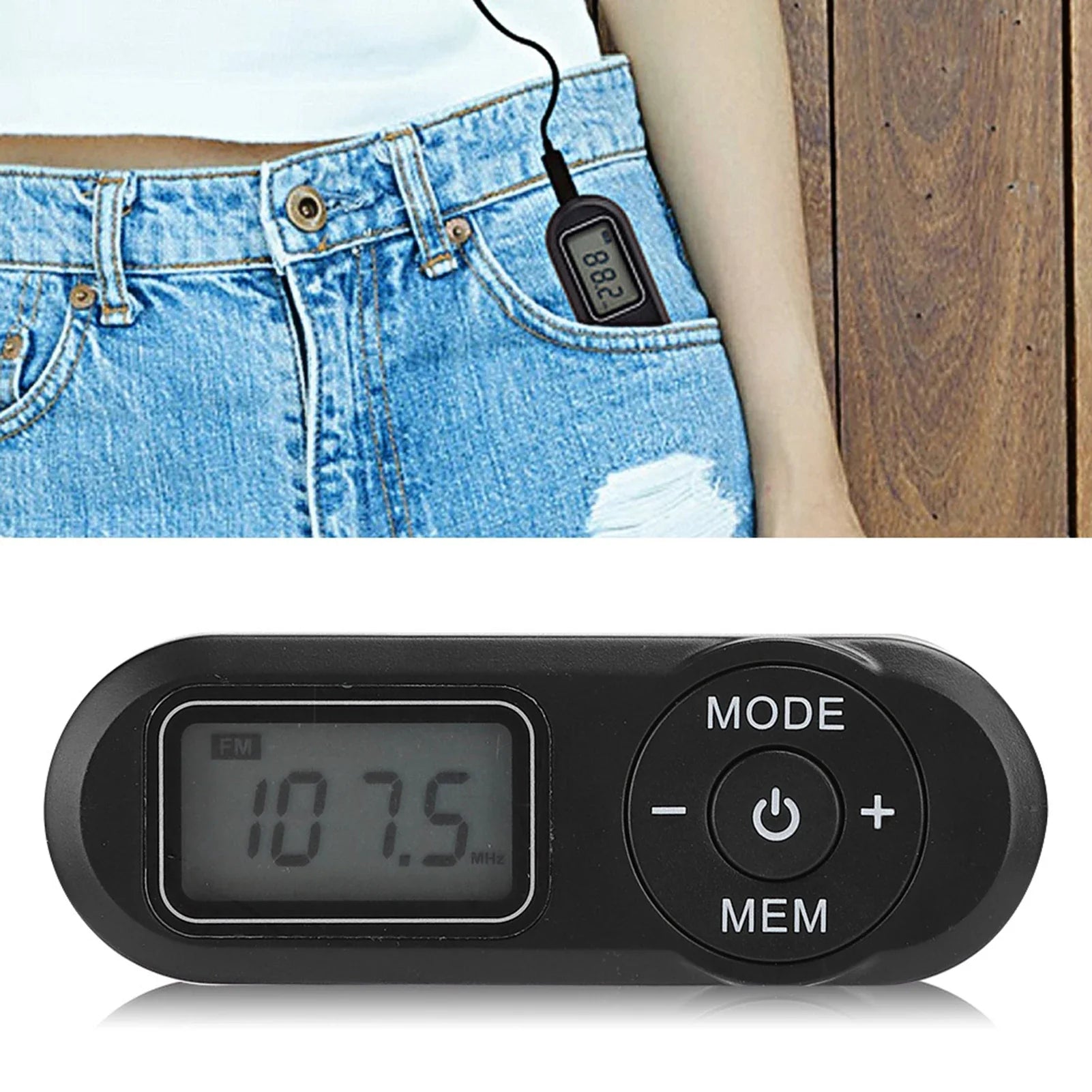 DSP Mini Portable 1.1inch LCD Digital FM Radio Music Player Black with Earphone