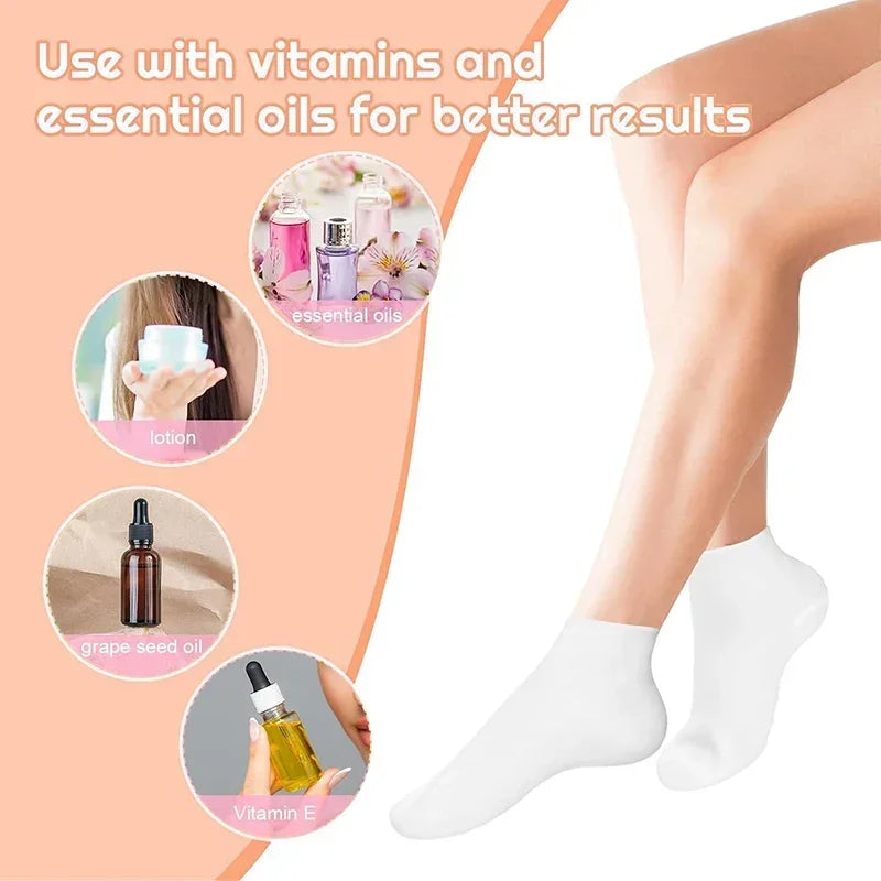 2 Moisturizing Silicone Gel Socks for Dry Cracked Feet Nourishing Skin Lubricating Full Foot Care Massage Socks Manicure Tools