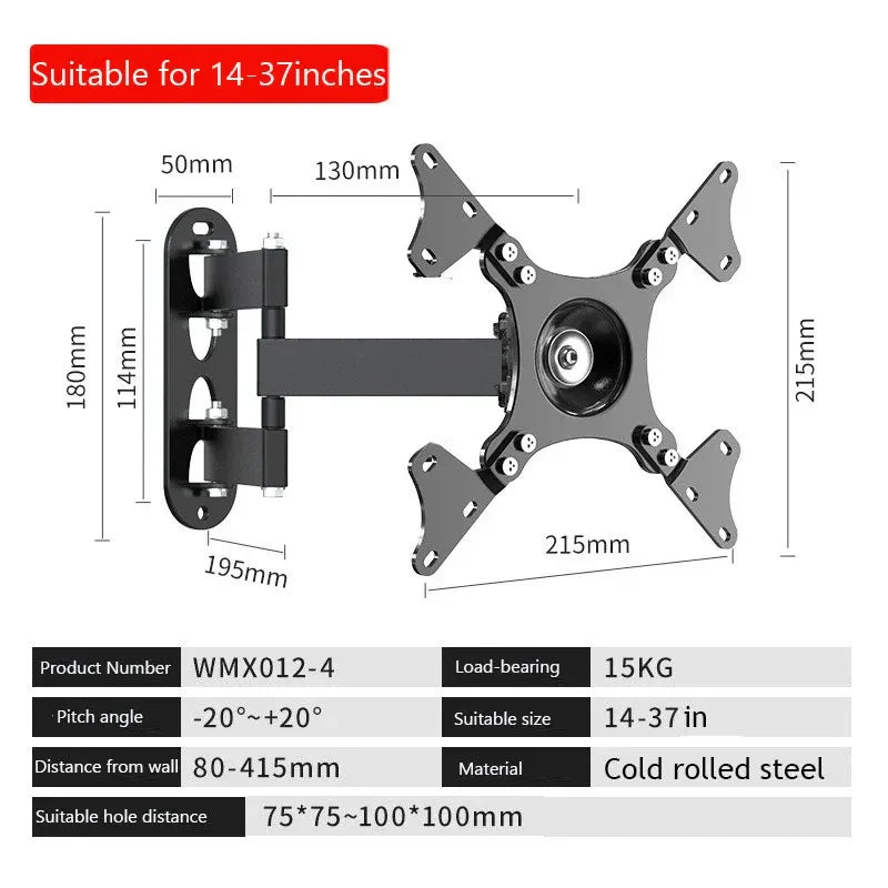 20° tiltable TV Wall Mount Bracket 360° Rotated Holder Universal TV Mount for 14 to 37 Inch Computer LCD LED Monitor Tablet PC