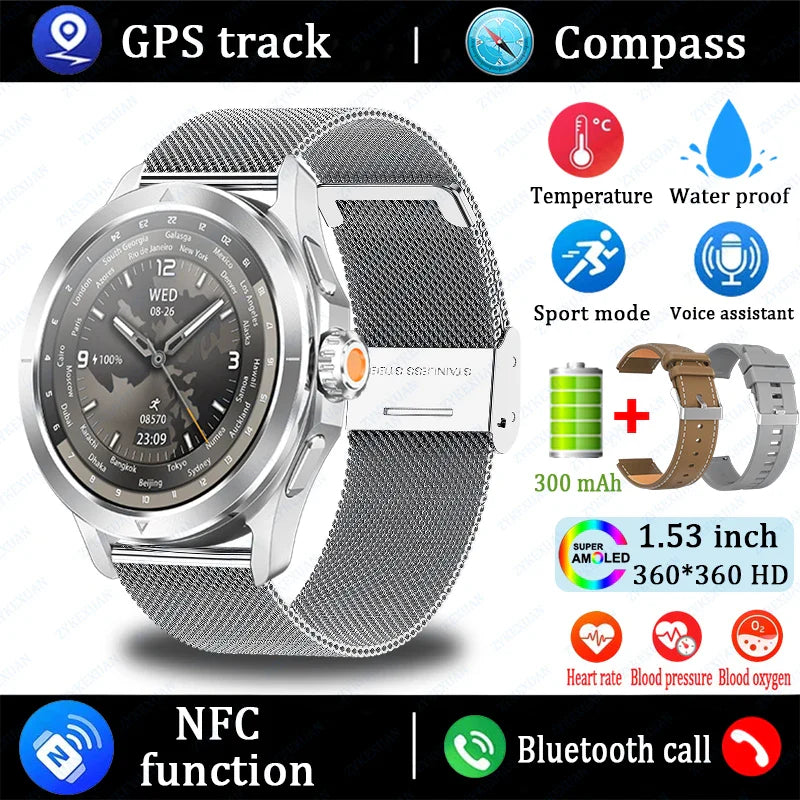 2025 New S4 Ultra Smart Watch Men Blood Oxygen Heart rate Compass Waterproof NFC GPS Tracking Bluetooth Call Sport Smartwatch