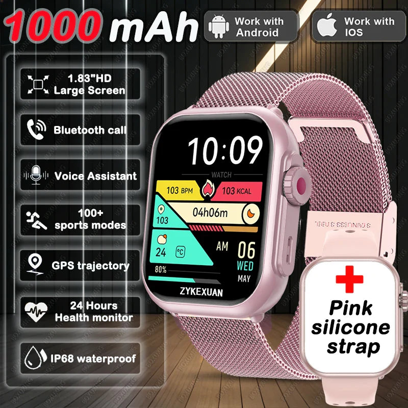 2026 New 1000 mAh Smart Watch Men Women 1.85“HD AMOLED GPS track Full Touch Screen IP68 Waterproof Bluetooth Call SmartWatch Man