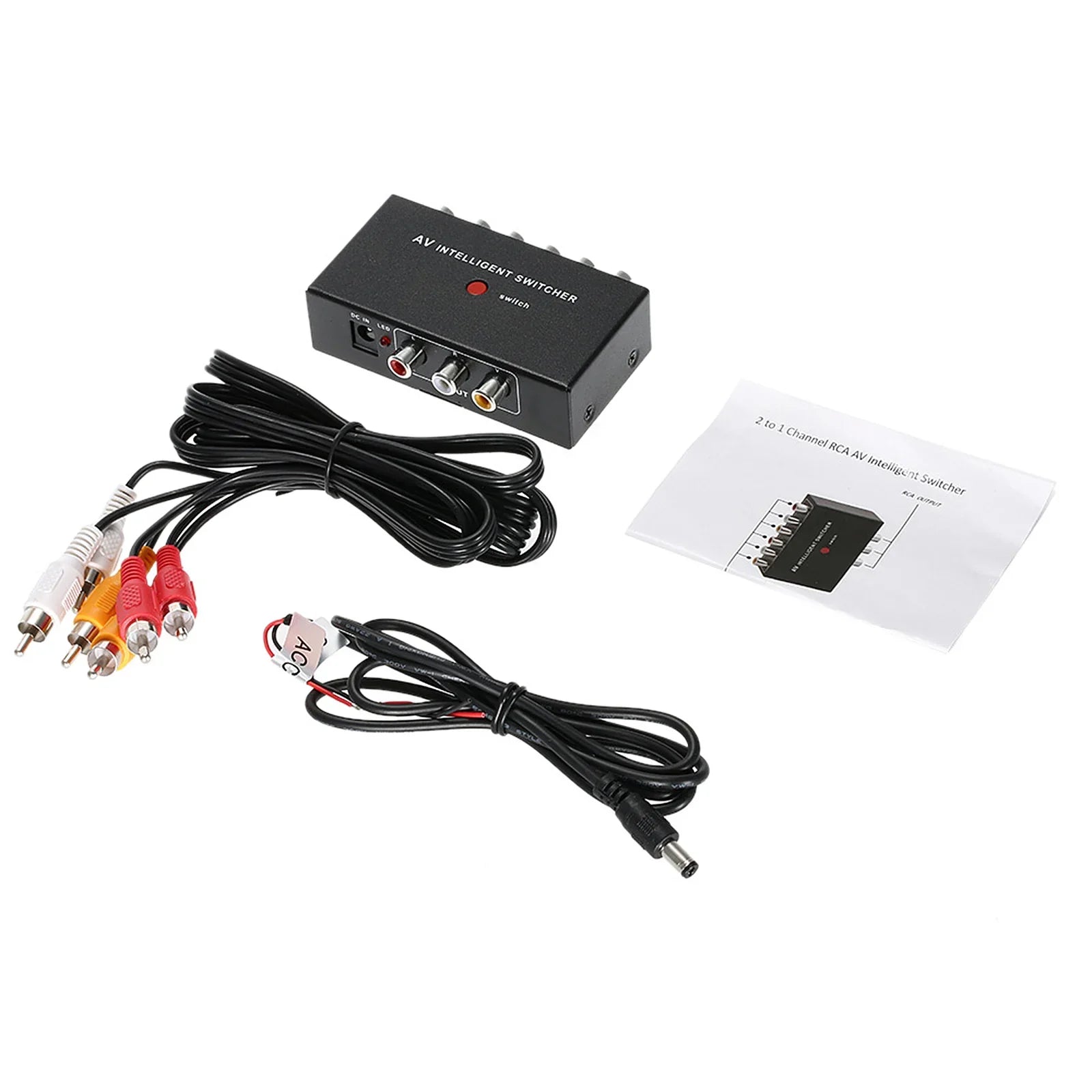 Portable AV Intelligent Switcher 2 to 1 Channel RCA Audio Video Switcher with Button Control Support Auto / Manual Control