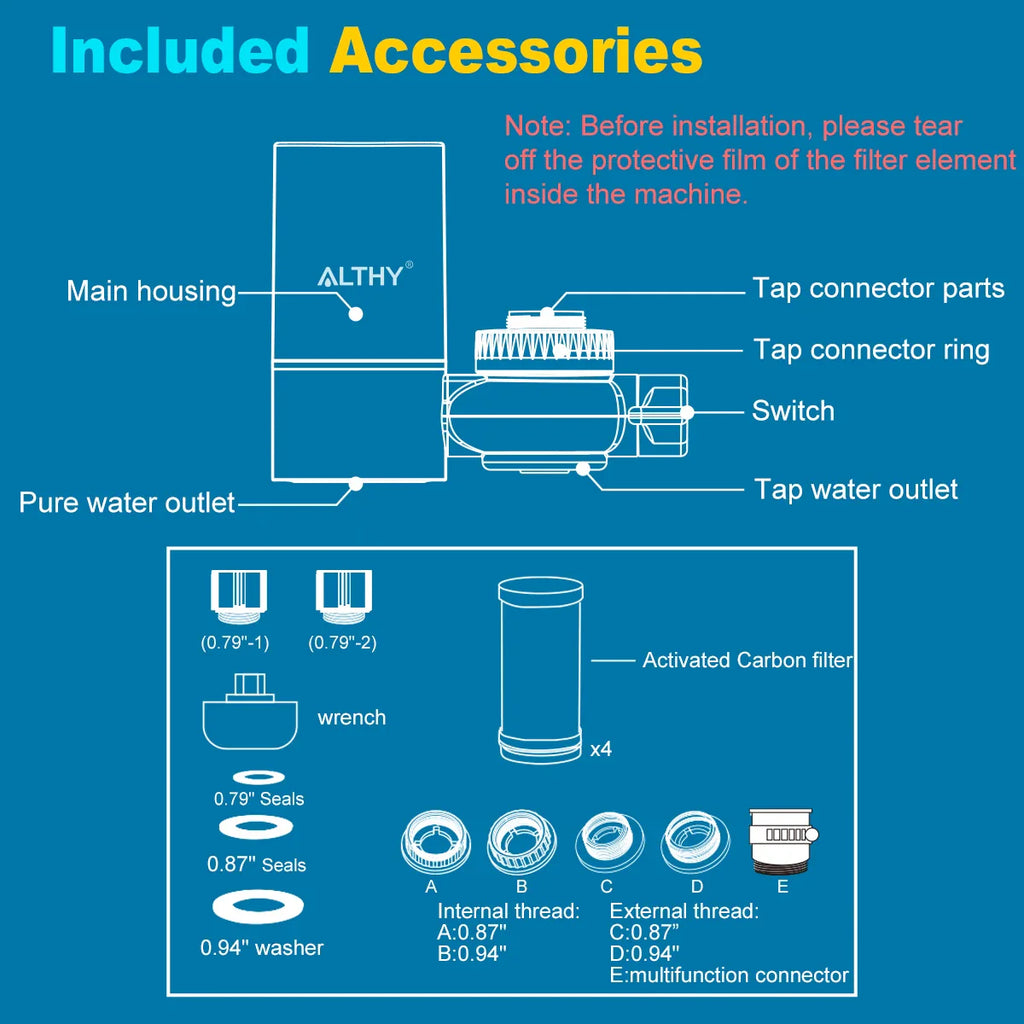 ALTHY Faucet Tap Water Filter Purifier System, Reduces Lead, Chlorine & Bad Taste NSF Certified 320-Gallon Kitchen
