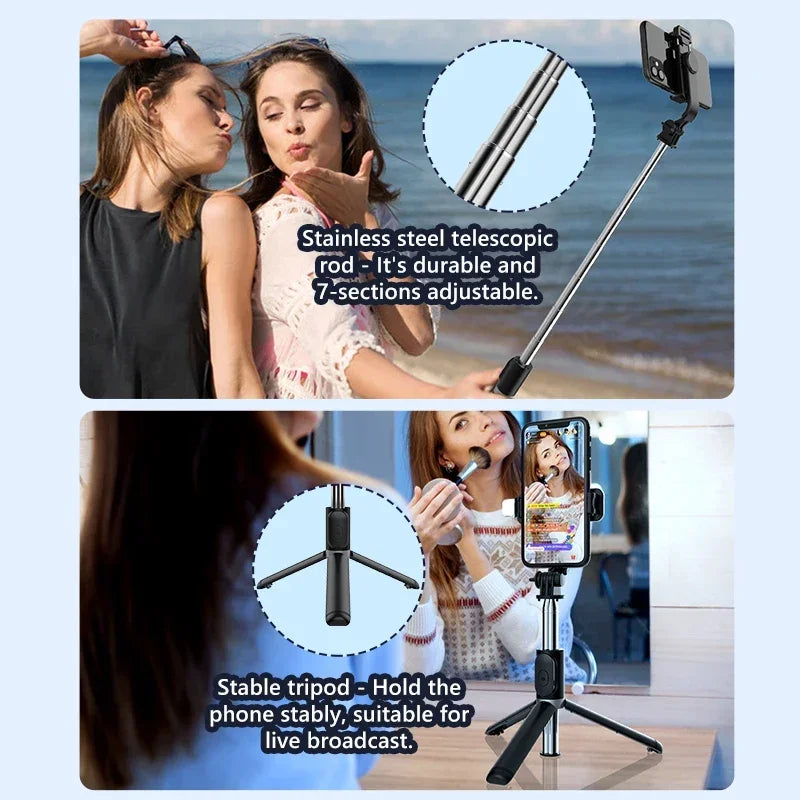 Portable Mini Selfie Stick Led Fill Light Foldable Tripod Phone Stand Holder Support Wireless Bluetooth Remote Control Shutter