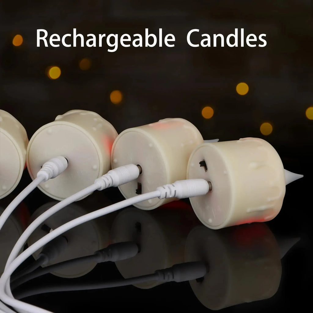 Rechargeable LED Candles By USB Timer Remote Flickering Flames Wedding Candles Birthday Home Decor Tealights Charger Candle Lamp