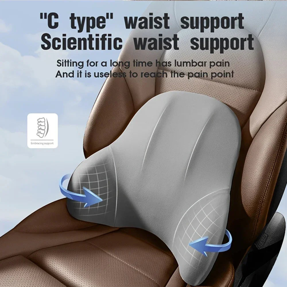 Car Memory Foam Lumbar Support Cushion, Polyester Fabric, Anti-Slip, Washable, Ergonomic Design, Slow Rebound Memory Material