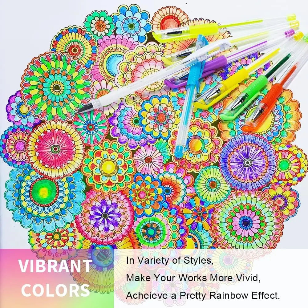 100-Color Glitter Gel Pen Set, Extra Ink for Adult Coloring Books, Journaling, Crafting & Drawing