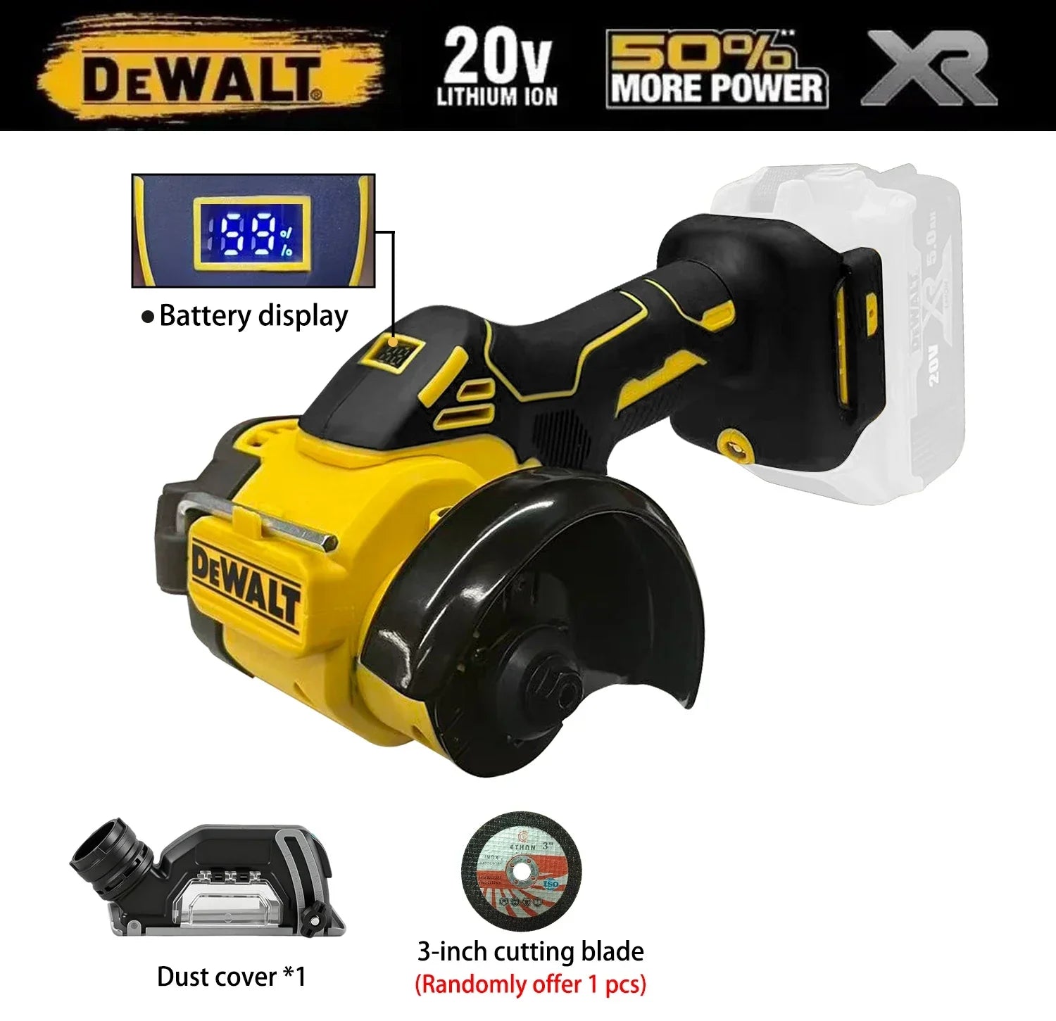 DeWALT Cordless 3 Inch Brushless Digital Display  Angle Grinder Polishing Grinding Machine Electric Cutting Tools 18V Battery
