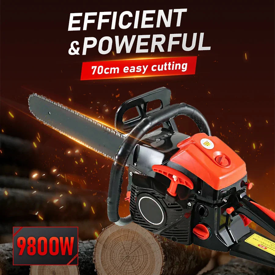 High Power 9800W Chainsaw 70cm Cutting Bar 2-Stroke Petrol Chain Saw Portable Handheld Tree Trimming Machine Wood Cutter