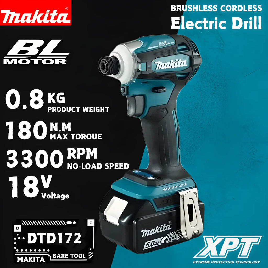 2025 Makita DTD172 Cordless Impact Driver 18V LXT BL Brushless Motor 180 N·M Power Tools Electric Drill for Wood Bolt T-Mode