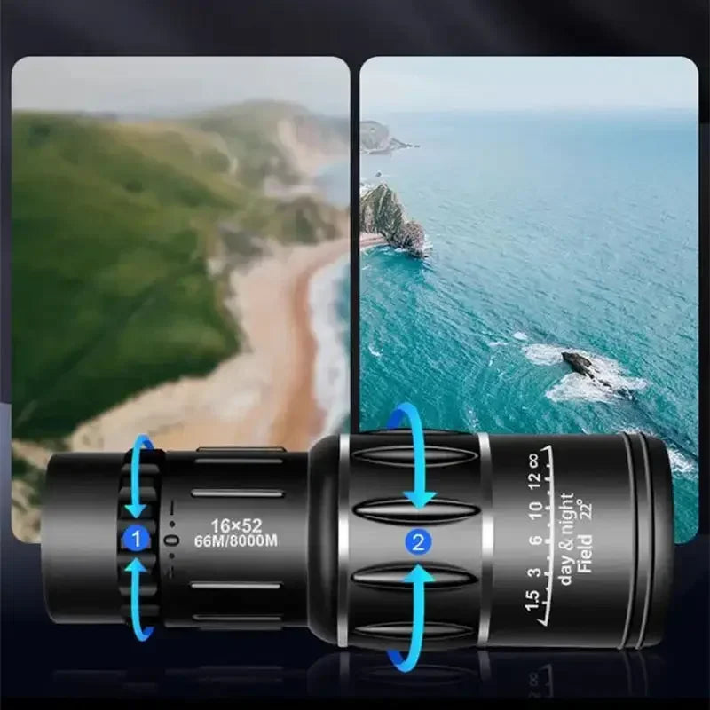 16x52 Long Range Monocular Telescope High - Power, Dual Focus, Optical Zoom Scope, High Magnification for Night Spyglass Use