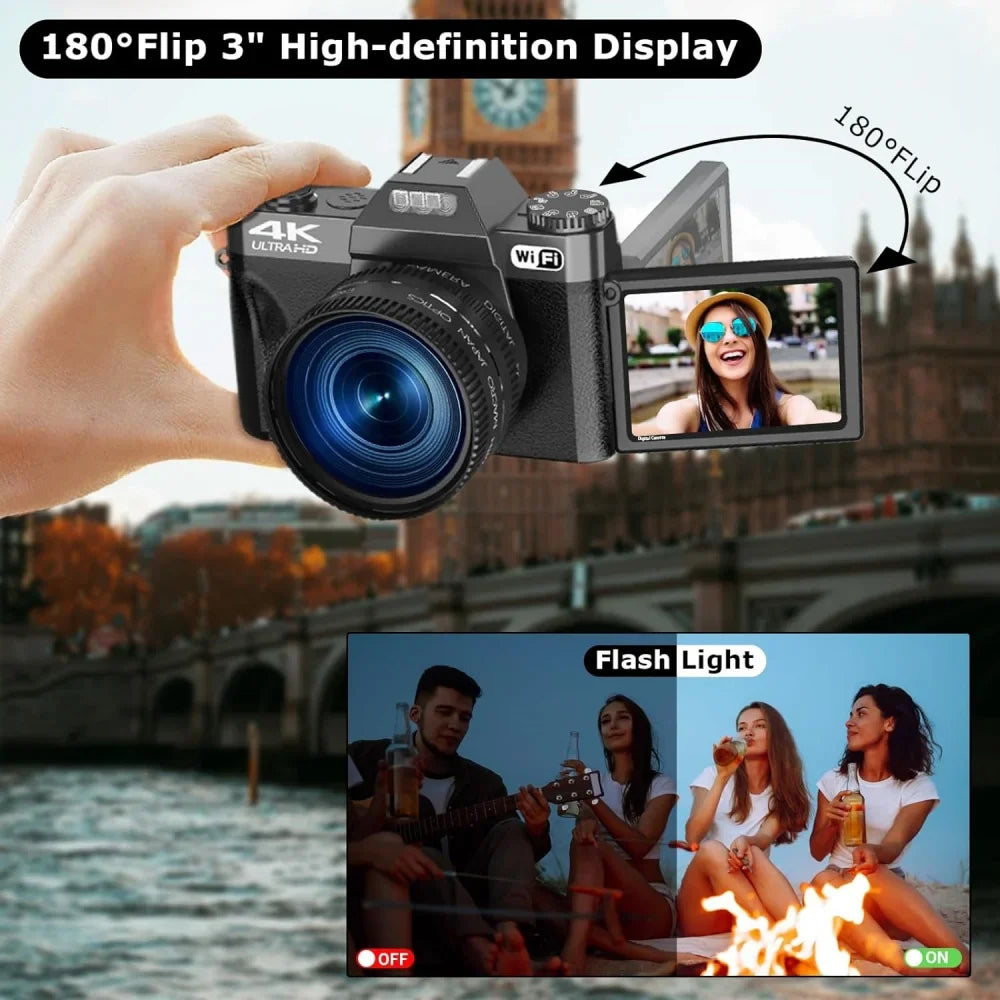 Flip Screen 16X 56MP Digital Camera For Photography Video Recording 4K Vlog Camcorder Youtube Livestreaming Wifi Webcam Selfier