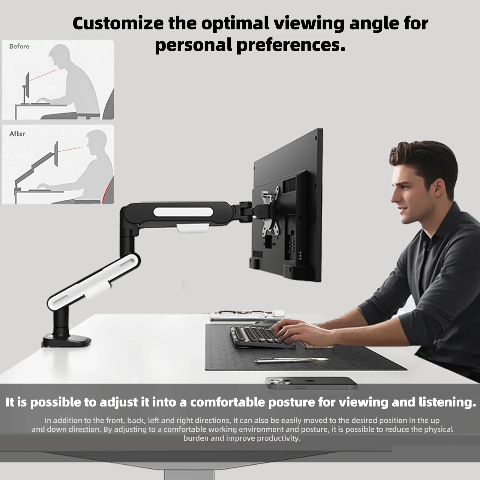 New Update Desktop Monitor Mount Bracket for 13 to 32-Inch LCD Screens Rotating Mechanical Arm Lift Base Desktop TV Screen Stand