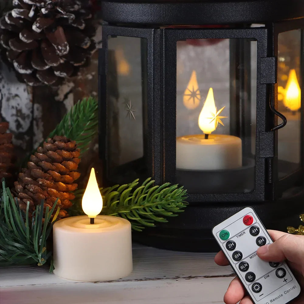LED Candle Light Rechargeable Tea Lights Flameless Candles Led Light Timer Remote With Black Cups For Wedding Home Decor  Lamp