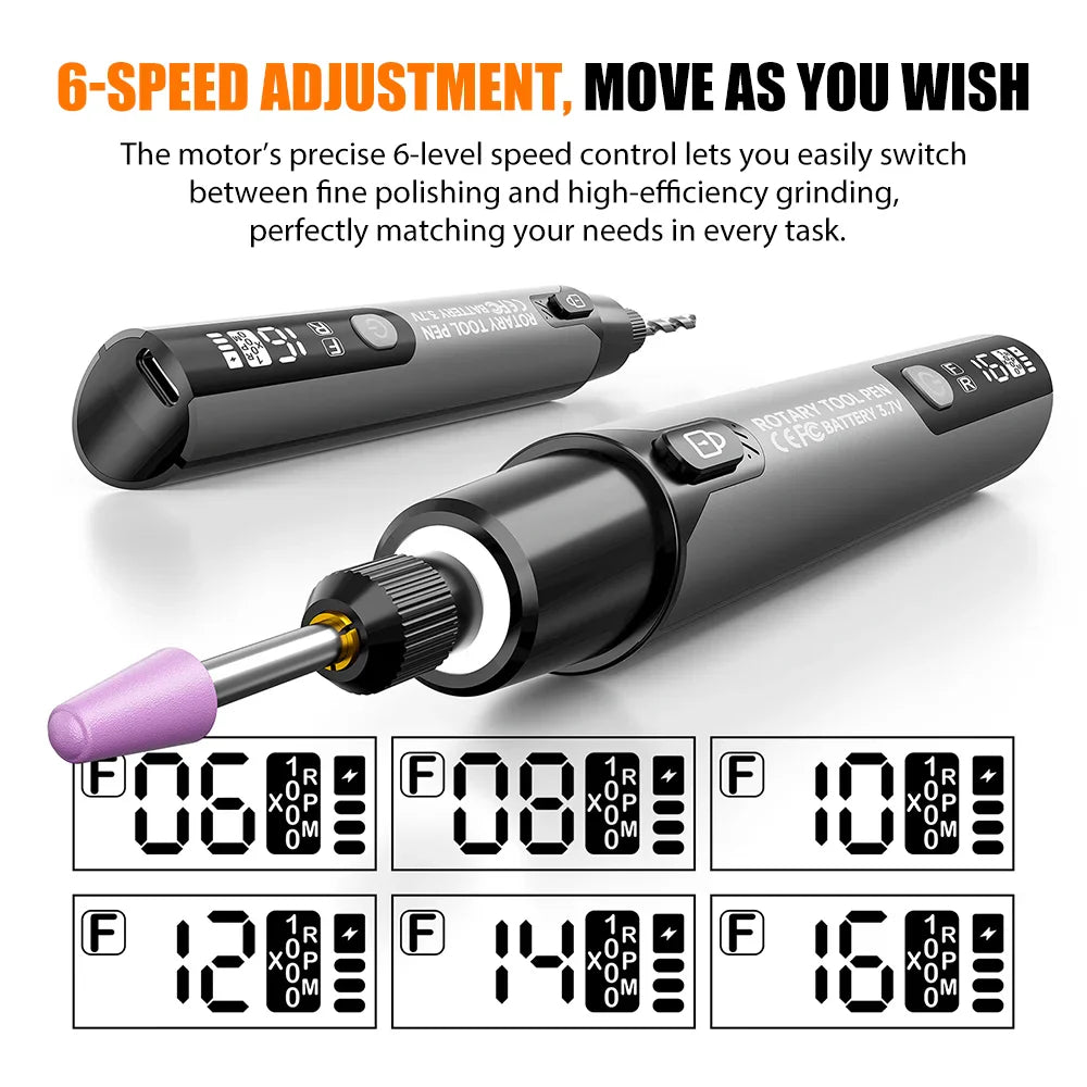 Electric Mini Grinder Engraving Pen 6000-16000r Wireless Grinder 6-speed Adjustable Cordless Micro Rotary Tools Drill