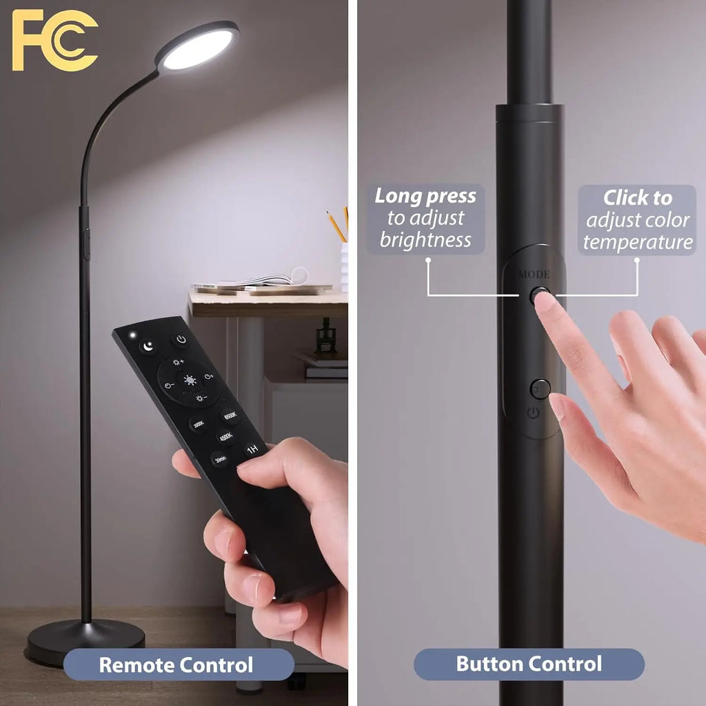 Dimmable LED Floor Lamp with Remote, Adjustable Gooseneck for Living Room Bedroom Office, Black