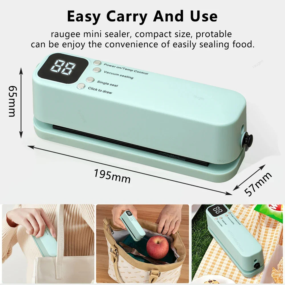 Food Vacuum Sealer USB Rechargeable Package Plastic Bag Mini Heat Sealer Portable Wireless Automatic Food Vacuum Sealing Machine