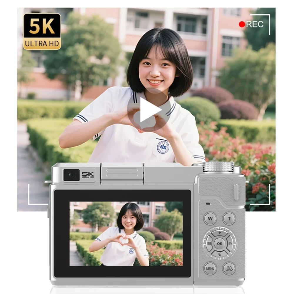 5K 80MP Digital Camera For Photography 18X AF Vlog Camcorder Livestreaming WIFI Webcam Dual Lens Selfie Camera 180° Flip Screen