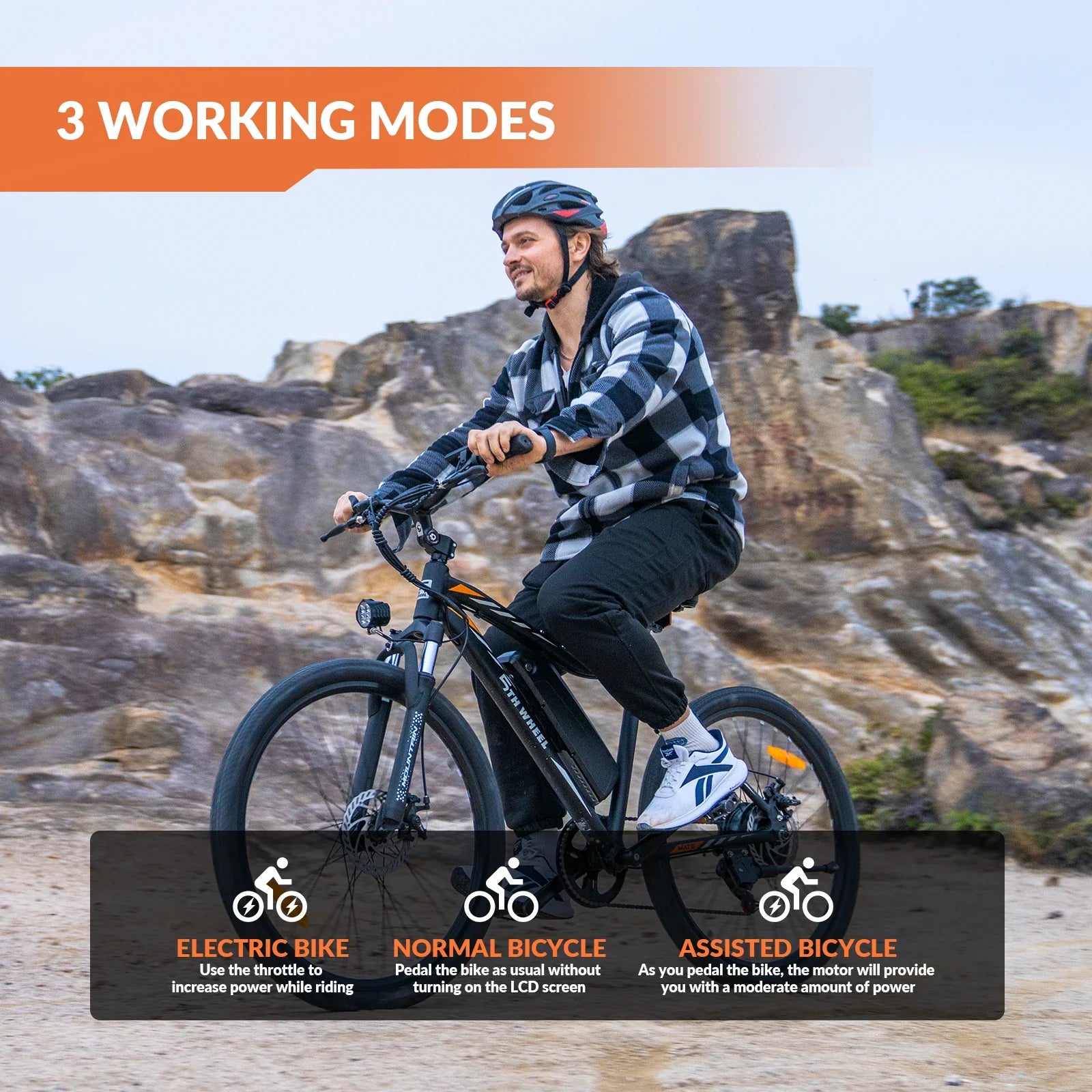 5TH WHEEL AB17 Electric Bike, 700W Peak Motor, 23 Mph Max Speed, Color LCD Display, Front Suspension
