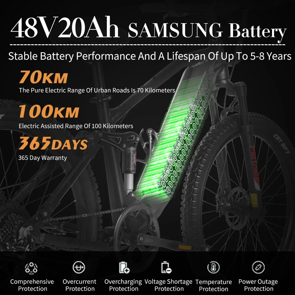 Ebike SYR03 Off-road electric mountain bike 1000W 48V 20AH Lithium battery powered bicycle soft tail shock absorption all-terrai