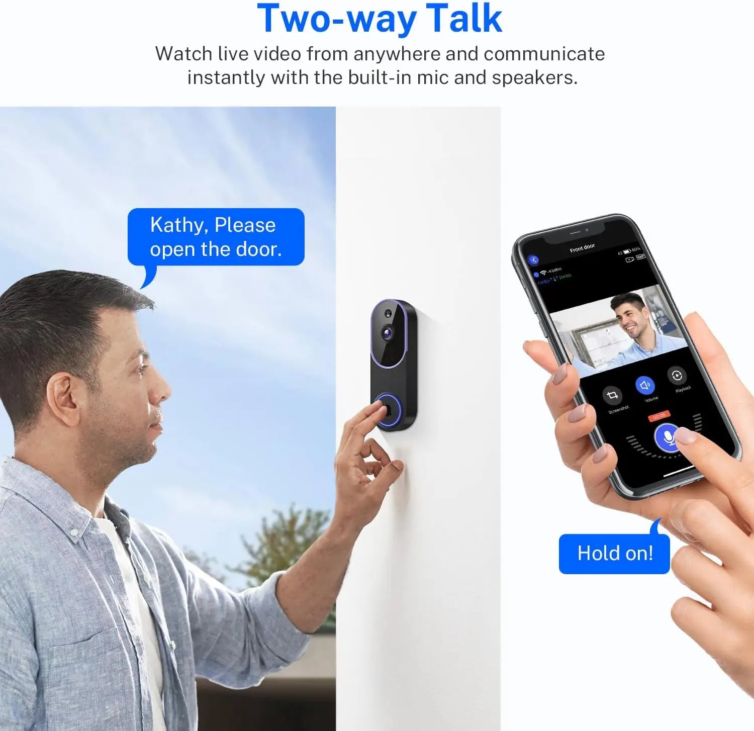 Smart Video Doorbell with AI Detection, 2-Way Audio, Night Vision, and Cloud Storage for Home Security