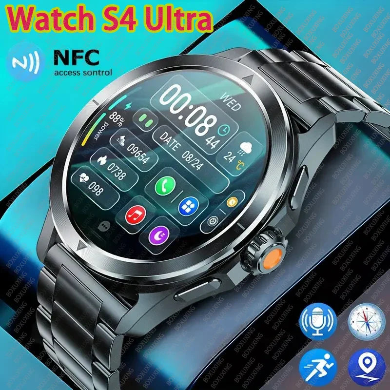 2025 New S4 Ultra Smart Watch Men Blood Oxygen Heart rate Compass Waterproof NFC GPS Tracking Bluetooth Call Sport Smartwatch