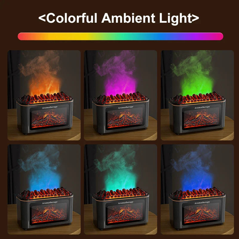 Simulated Fireplace Aroma Diffuser with 7-Color Flame Effects, Retro-Style Charcoal Design, Essential Oil Diffuser for Home Use