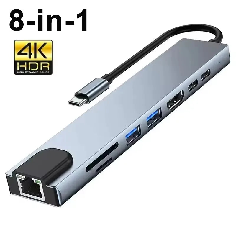 For Macbook Air M1 iPad Pro RJ45 HDMI-Compatible 8 in1 USB C HUB 3.0 Type C Splitter 4K Docking Station Laptop Adapter PD SD TF