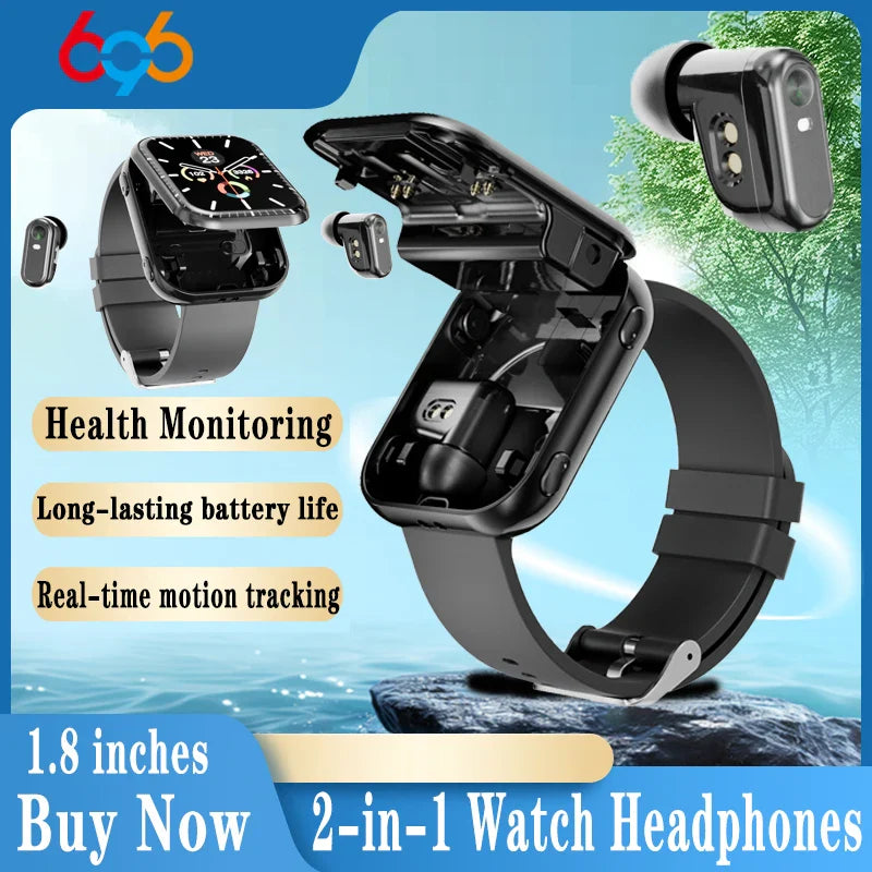 Waterproof Smartwatch 2 En 1 Equipped With TWS Earphones Smart Watch Men Women Sports Heart Rate Health Monitoring BT Call Music