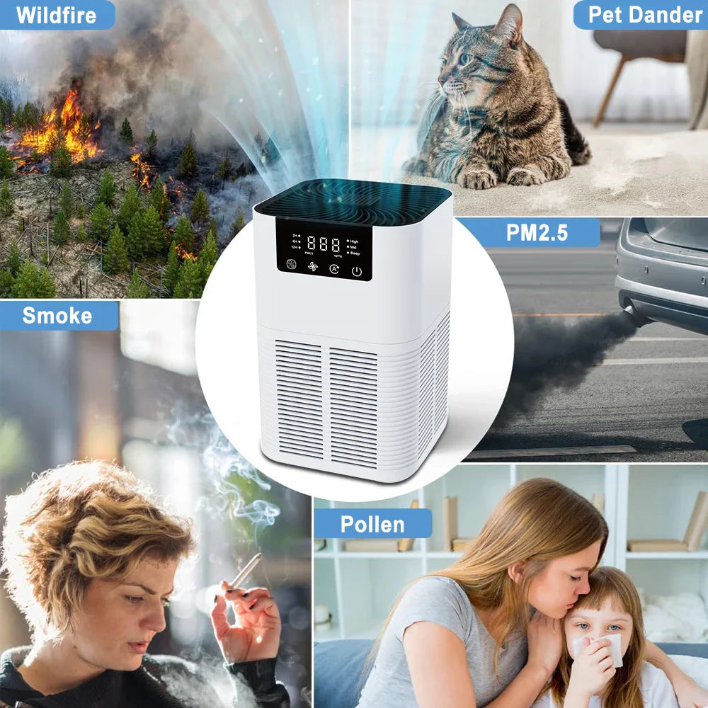 Air Purifier Smoke Odor Negative Ion Generator HEPA Filter Efficient Purifying Air for Home Bedroom Aromatherapy Air Cleaner