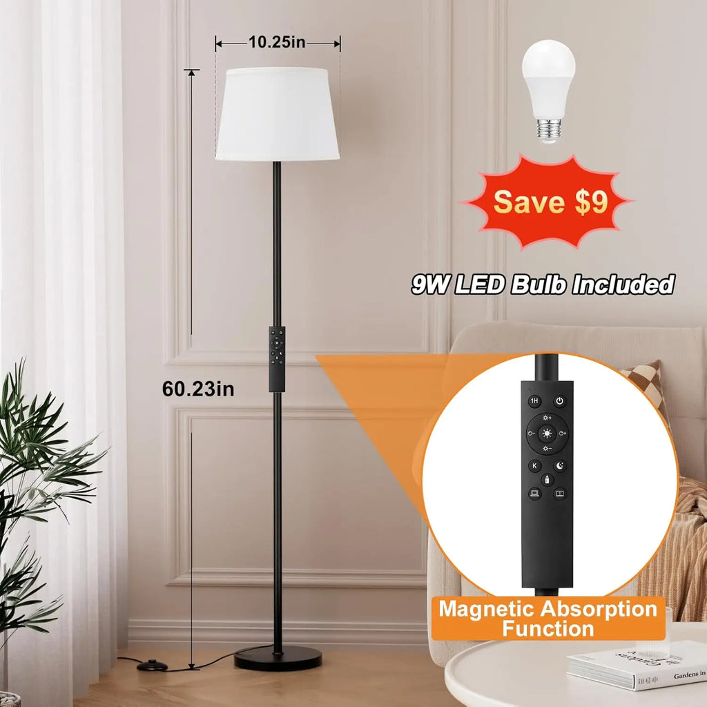 Adjustable Brightness LED Floor Lamp with Remote Control, Black Finish, Easy Assembly