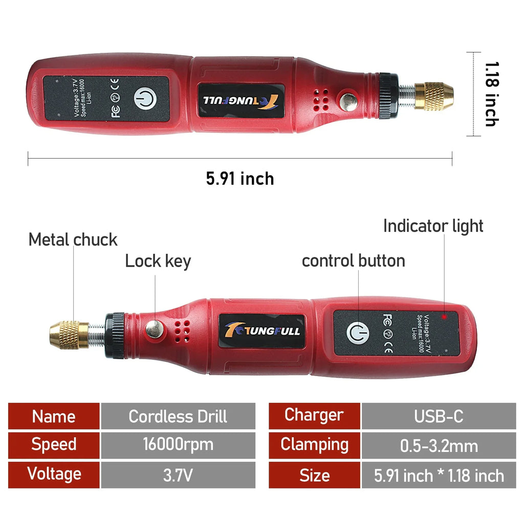 Cordless Mini Rotary Tool Kit 3.7V Rechargeable Electric Grinder Polisher Nail Polisher for DIY Engraving, Sanding & Cutting