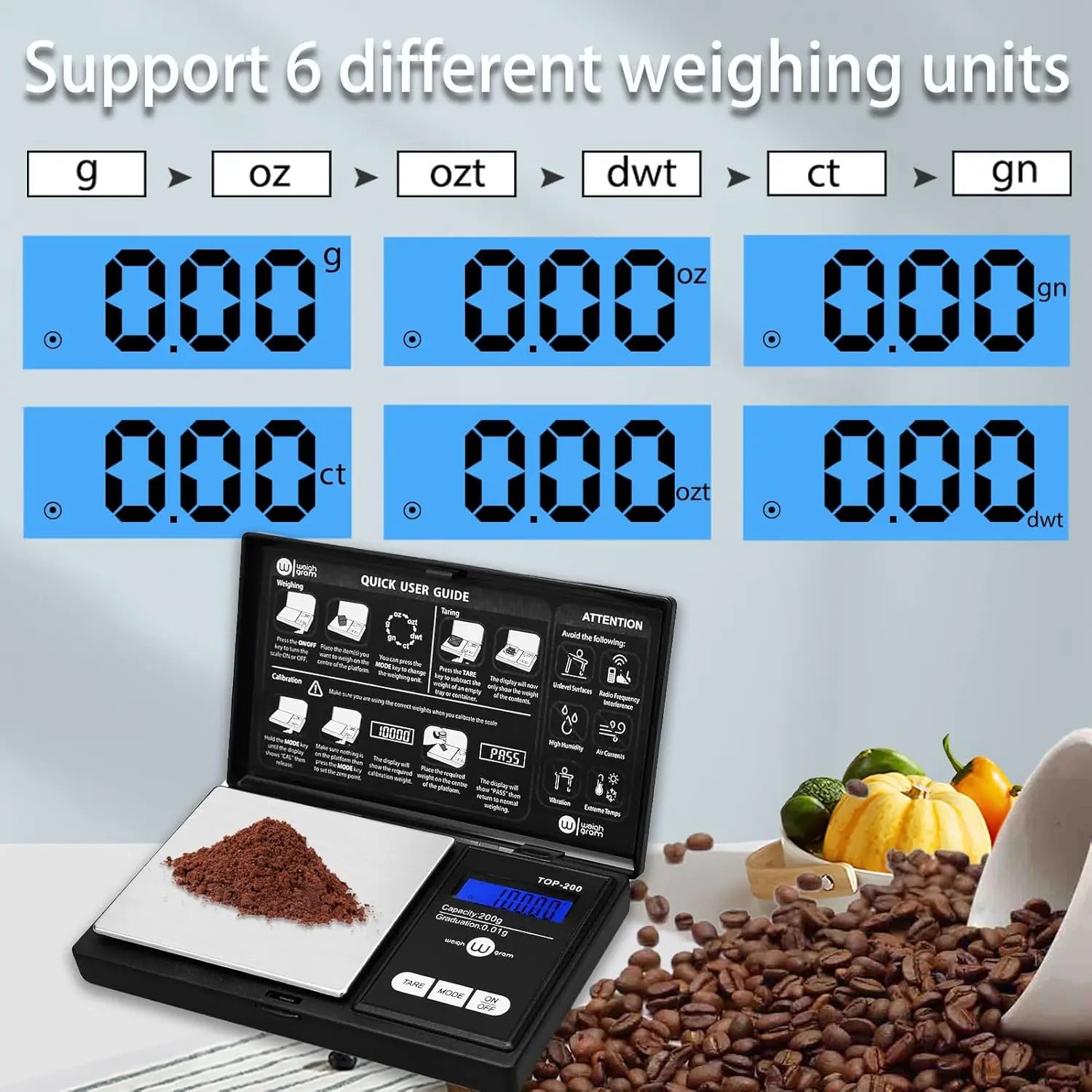 200g Digital Pocket Scale 0.01g Accuracy, Mini Food Jewelry Scale with Calibration Weight