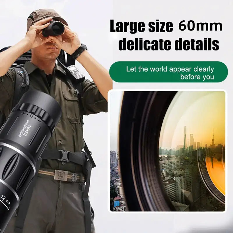 16x52 Long Range Monocular Telescope High - Power, Dual Focus, Optical Zoom Scope, High Magnification for Night Spyglass Use
