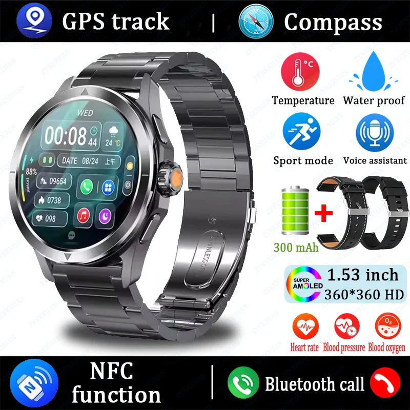 2025 New S4 Ultra Smart Watch Men Blood Oxygen Heart rate Compass Waterproof NFC GPS Tracking Bluetooth Call Sport Smartwatch