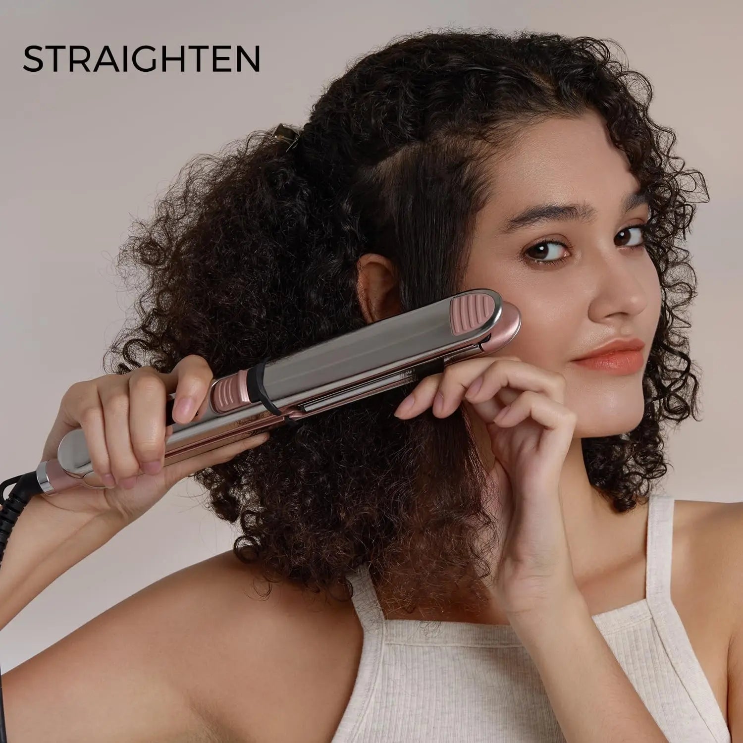 2-in-1 Titanium Ionic Flat Iron, Professional Hair Straightener & Curler, Fast Heating, Dual Voltage, Pink
