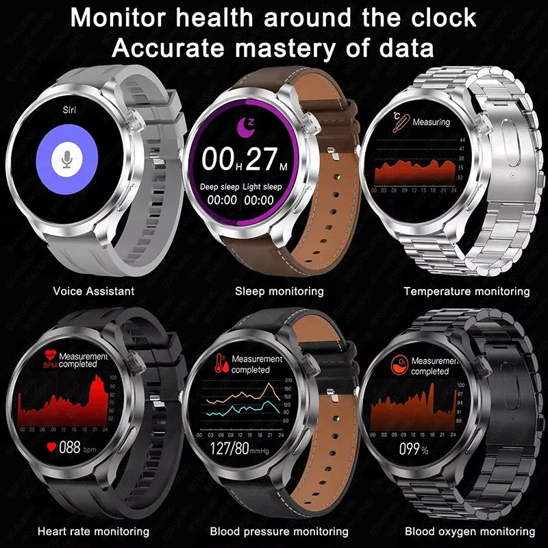 2026 New BOXUXING Outdoor Sports Smart Watch Men AMOLED Screen NFC GPS Compass Heart rate Waterproof Bluetooth Call SmartWatch