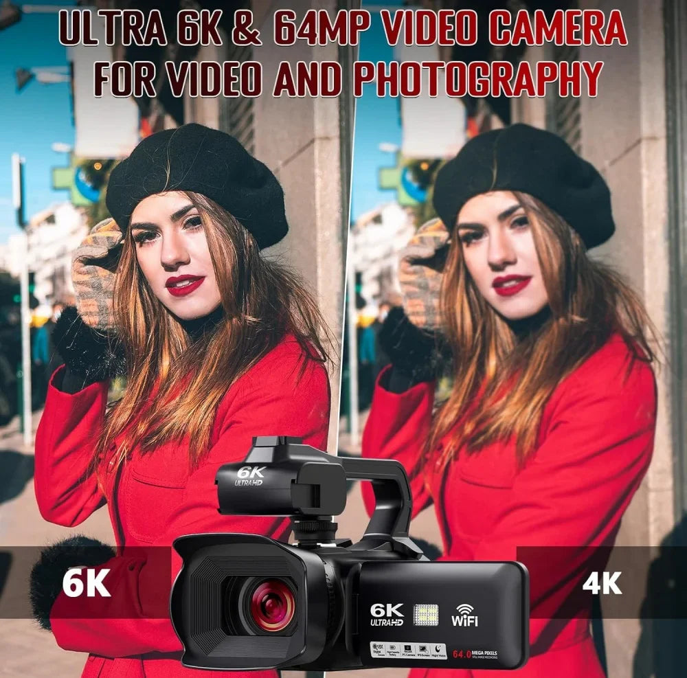 64MP 4K UHD Camcorder 18X Zoom Vlog Digital Video Camera WIFI Webcam For Youtube Livestreaming 4.0 270° Rotative Touch Screen