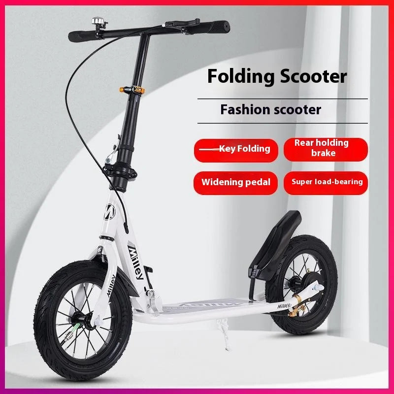 Adult Handbrake Scooter For Teens To Work Big Wheel Two-wheel Foldable Urban Campus Mobility Scooter Hot New