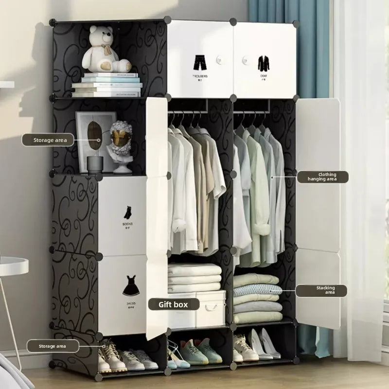 Portable Plastic Folding Wardrobe Closet Sturdy Durable Easy Assembly Clothes Storage Cabinet Bedroom Dorm Apartment Rental