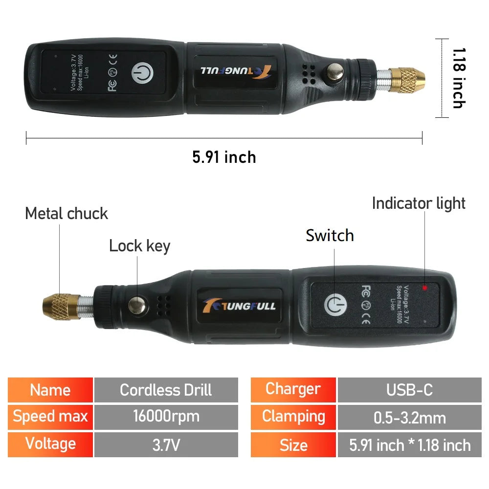 3.7V Mini Cordless Rotary Tools Electric Drill Woodworking Electric Engraving Pen for Jade Jewelry Wood Carving Nail Art