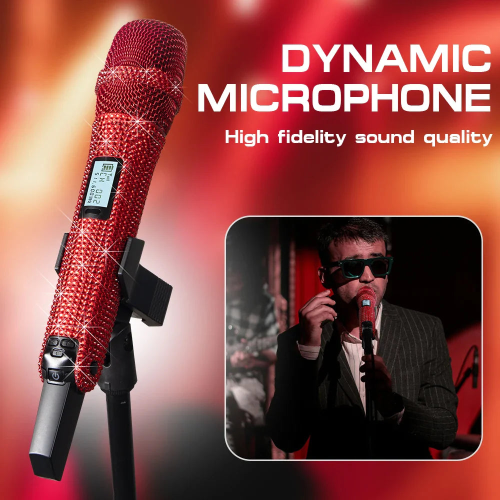 Wireless Karaoke Mic SKM9000 Custom Diamond-Encrusted  Microphone For Live Streams  Karaoke Shining Stage Essential