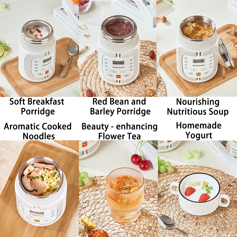 SUNATUR 700W rice cooker electric 600ml Cooking pots Multi cooker stew pot slow cooker portable soup pot Mini Porridge Cooker