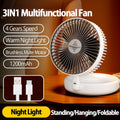 2024 New 5000mAh Rechargeable 3IN1 Multifunctional Portable Fan Wall Mounted Fan 90° Folding Fan 4 Gears With Warm Night Light